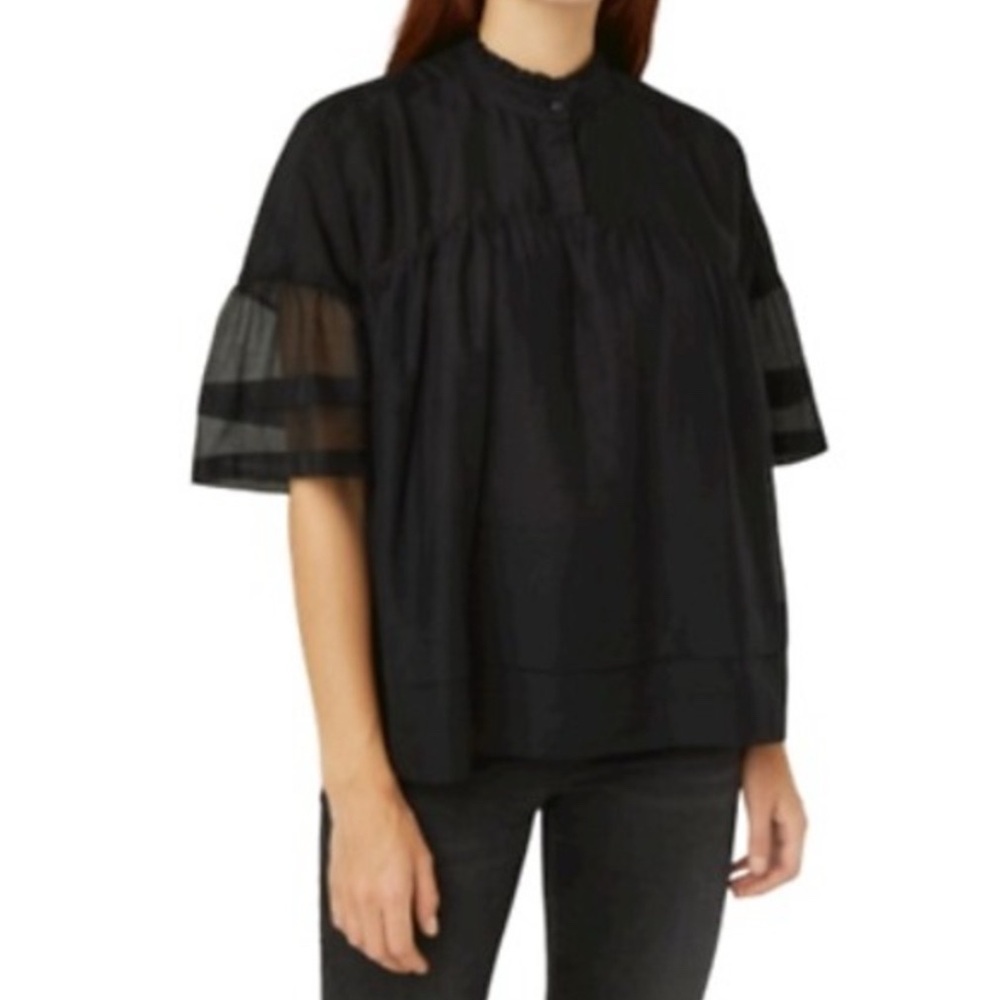 All Saints Etna Black Ruffle Collar Short Sleeve
Blouse size 8